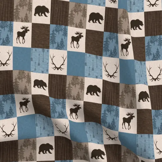 Various Fabrics by the Yard or Fat Quarter Brown Woodland Bears Patchwork Moose Antlers Wildlife Cabincore Tree Arrows Cheater Quilt Nature Cabin Custom Printed Fabric by Spoonflower {5}