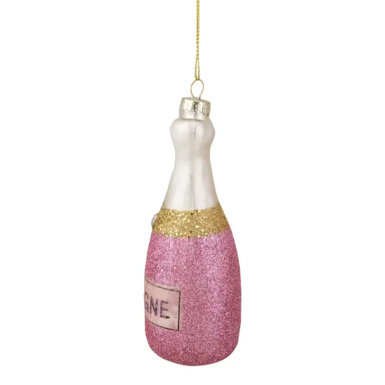 Northlight 5.25" Pink Glittered "CHEERS" Champagne Bottle Glass Christmas Ornament {6}