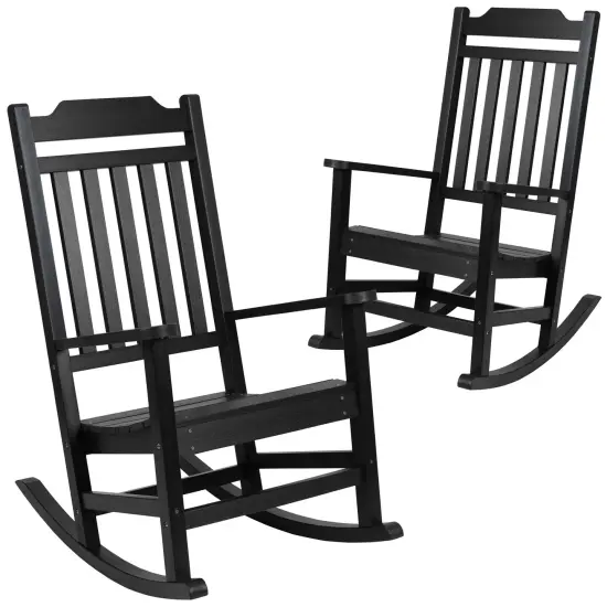 Merrick Lane Set of 2 HillfordPoly Resin Indoor/Outdoor Rocking Chairs Black {1}