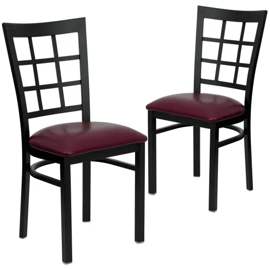 Emma and Oliver 2 Pack Window Back Metal Restaurant Chair BurgVYL/BlackMetal {1}