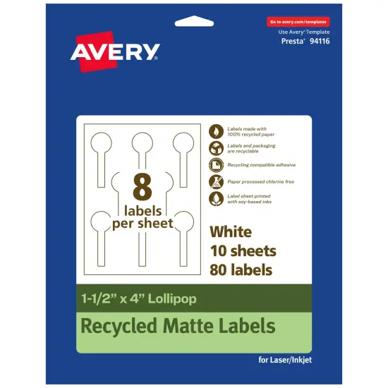Avery Recycled Matte White Labels,1-1/2" x 4" Lollipop {7}