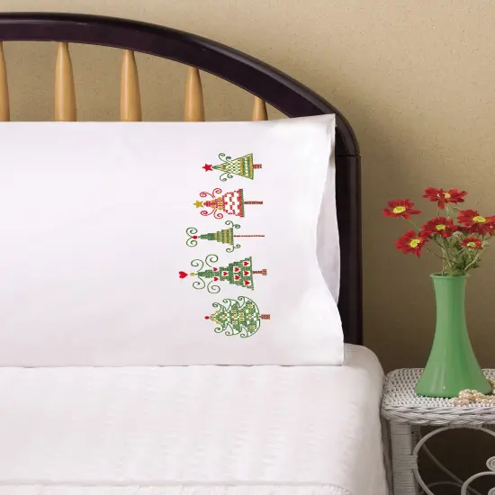 Tobin Stamped For Embroidery Pillowcase Pair 20"X30"-Christmas Trees {2}