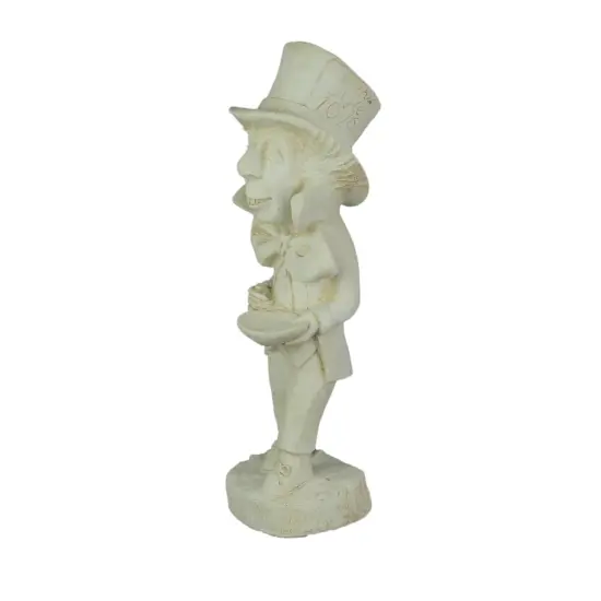 Mad Hatter Alice in Wonderland Antiqued White Finish Solid Cement Statue 19 Inch {3}