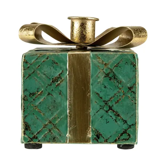 Northlight 4.5" Green Metal Gift Box Christmas Taper Candle Holder {6}