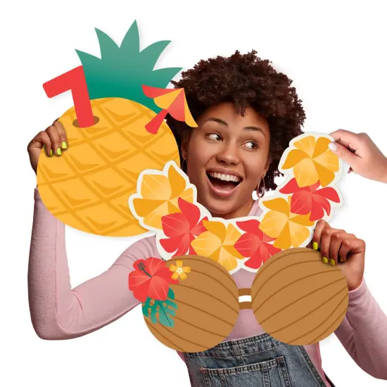 Big Dot of Happiness Tropical Luau - Pineapple, Lei and Coconut Bra Decorations - Hawaiian Beach Party Large Photo Props - 3 Pc {1}