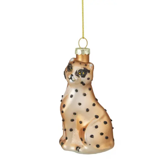 Northlight Standing Leopard Glass Christmas Ornament - 4" - Black and Orange {1}