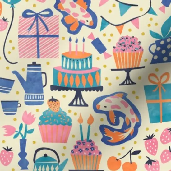 Various Fabrics by the Yard or Fat Quarter Party Pink Cupcake Birthday Balloon Pastel Candles Strawberry Cake Carp Surprise Koi Custom Printed Fabric by Spoonflower {7}