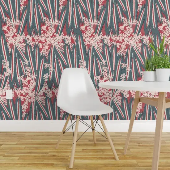 Pre-Pasted Wallpaper 2FT Wide Magenta Retro Bird Feathers Abstract Animal Tropical Large Scale Custom Pre-pasted Wallpaper by Spoonflower {1}