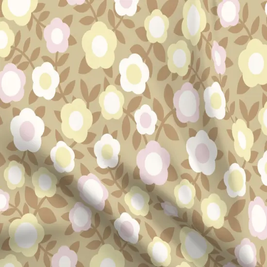 Various Fabrics by the Yard or Fat Quarter Scandi Flowers Pink Yellow Beige Retro Floral Large Scale Custom Printed Fabric by Spoonflower {5}