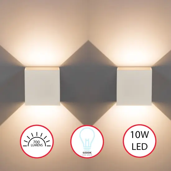 Modern Wall Sconce LED Waterproof Wall Lamp Aluminum with Adjustable Beam 10-Watt 4000K Cool White Indoor Outdoor for Bathroom Bedroom Corridor Living Room Stairs and Garden White Set of 2 {1}