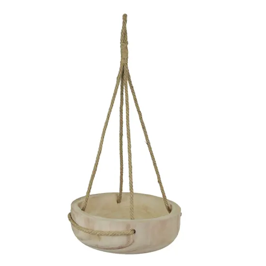12 Inch Rope Hanging Wooden Bowl Planter Indoor Outdoor Succulent Pot Home Decor {1}