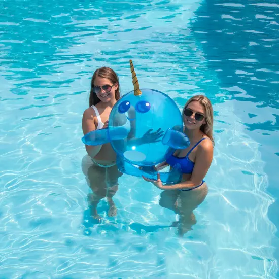 Swim Central 29" Inflatable Blue Narwhal Beach Ball with Tusk Clear {5}