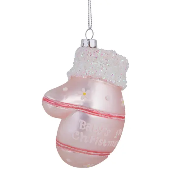 Northlight Baby's 1st Christmas Mitten Glass Ornament - 4" - Pink {5}