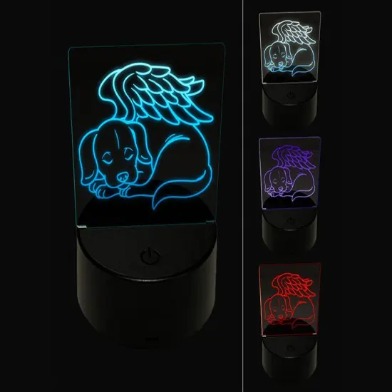 Sleeping Angel Dog Loss of Pet 3D Illusion LED Night Light Sign Nightstand Desk Lamp {1}