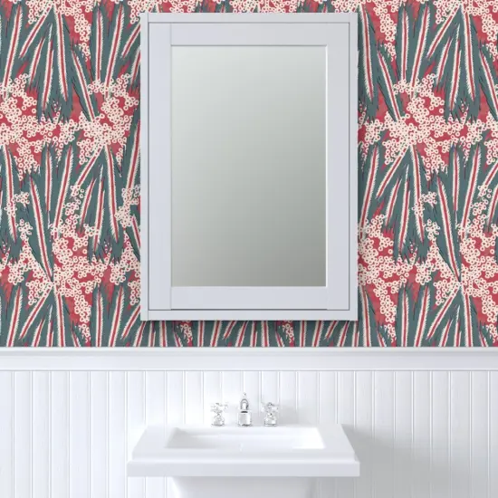 Pre-Pasted Wallpaper 2FT Wide Magenta Retro Bird Feathers Abstract Animal Tropical Large Scale Custom Pre-pasted Wallpaper by Spoonflower {6}