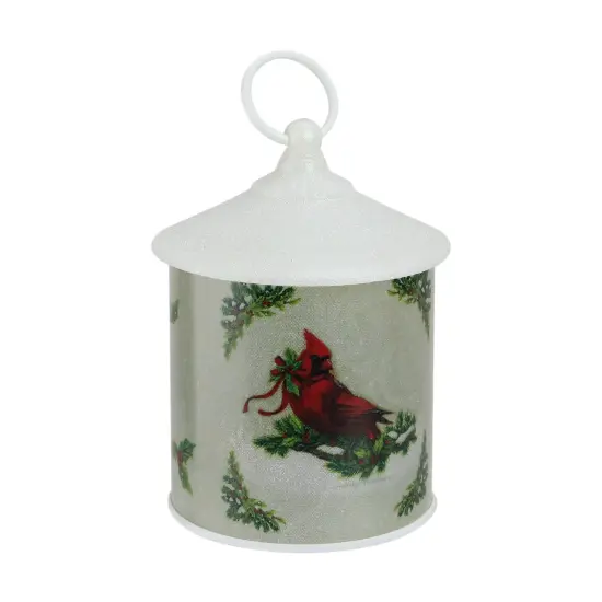 Roman 7.5" White and Red Battery Operated LED Lighted Resting Cardinal Scene Christmas Lantern {1}
