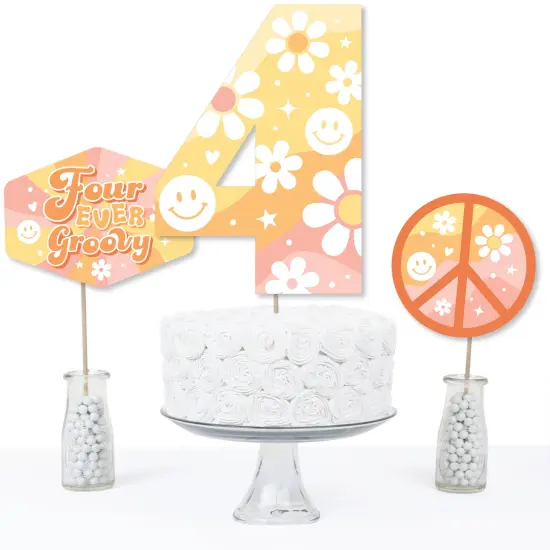 Big Dot of Happiness Four-Ever Groovy - Boho Hippie Fourth Birthday Party Centerpiece Sticks - Table Toppers - Set of 15 {4}