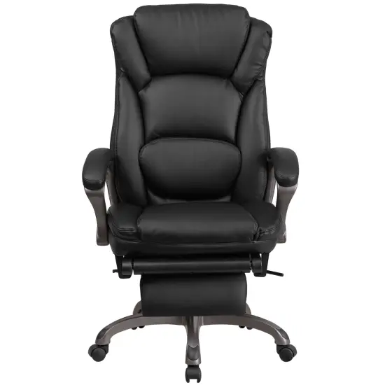 Emma and Oliver High Back Leather Executive Reclining Swivel Office Chair with Outer Lumbar Cushion and Arms Black {2}