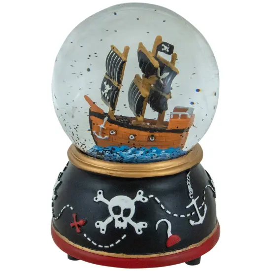 Northlight 5" Children's Musical Pirate Ship at Sea Snow Globe Black {1}