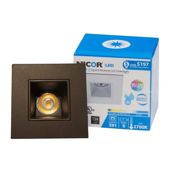 NICOR 2 in. Square LED Downlight in Oil-Rubbed Bronze, 3000K Soft White {1}