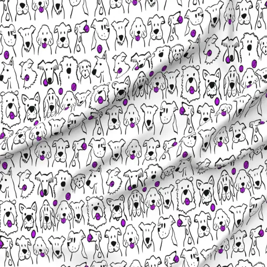 Various Fabrics by the Yard or Fat Quarter Playful Puppies Cartoon Dog Purple Tennis Ball Custom Printed Fabric by Spoonflower {6}