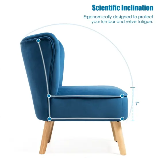 Armless Accent Chair Modern Velvet Leisure Chair Blue {4}