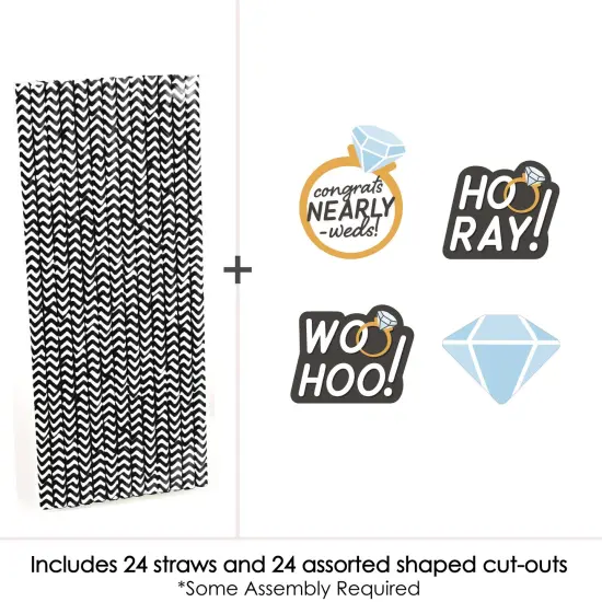 Big Dot of Happiness Just Engaged - Black and White - Paper Straw Decor - Engagement Party Striped Decorative Straws - Set of 24 {4}