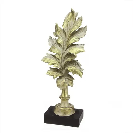 A & B Floral 15" Rich Elegance Distressed Gold Leaf Finial with Black Base Christmas Decoration {1}