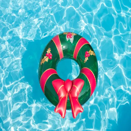 Swimline 42" Christmas Wreath with Bow Inflatable Pool Inner Tube Ring Green {6}
