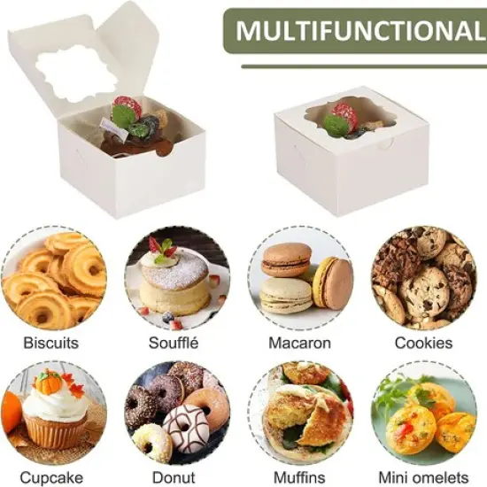 4 x 4 x 2.5" White Bakery Boxes with Window Pastry Boxes for Cakes, Cookies and Desserts {2}