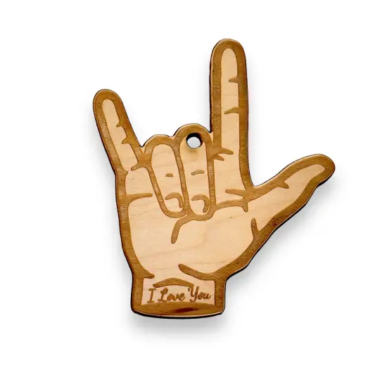 Ornament - ASL I Love You Sign Language - Raw wood Ornament {1}