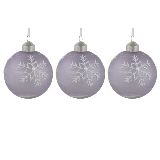Northlight 3ct Purple Glass Ball Christmas Ornaments with Snowflakes 3" (80mm) {1}