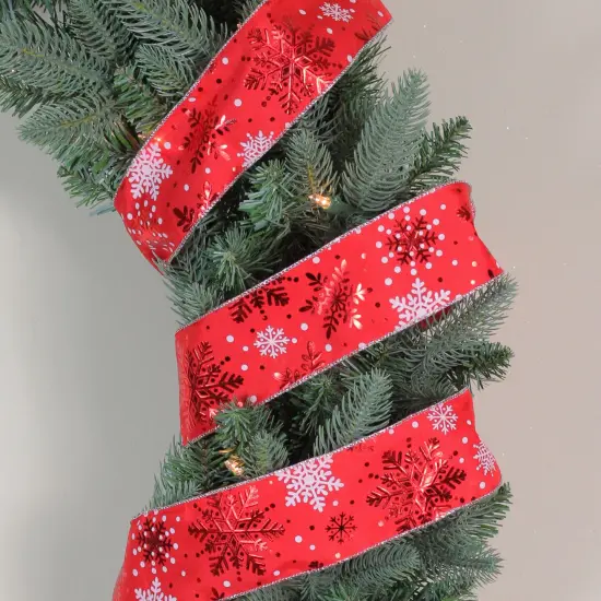 Northlight Metallic Red and White Snowflakes Wired Christmas Craft Ribbon 2.5" x 16 Yards {3}