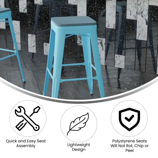 Emma and Oliver Cory Set of Four Backless Metal Stools with All-Weather Poly Resin Seats for Indoor Use Only Black/Black {7}