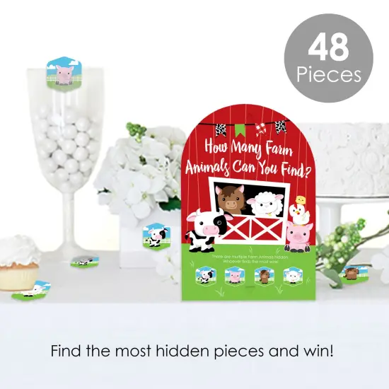 Big Dot of Happiness Farm Animals - Barnyard Baby Shower or Birthday Party Scavenger Hunt - 1 Stand and 48 Game Pieces - Hide and Find Game {3}