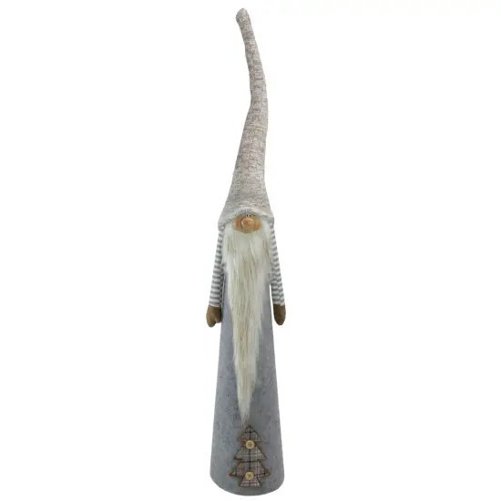 Northlight Tall Cone Gnome with Buttoned Plaid Christmas Tree Figure - 22" - Gray and Brown {1}