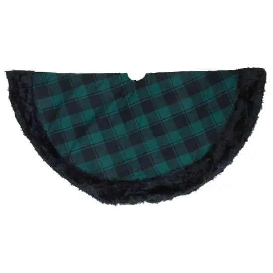 Northlight 48" Green and Black Plaid Christmas Tree Skirt with Faux Fur {4}