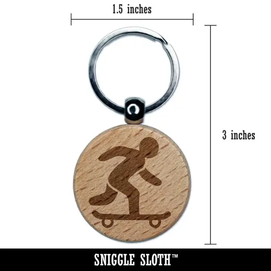 Skateboarding Man on Skateboard Engraved Wood Round Keychain Tag Charm {2}
