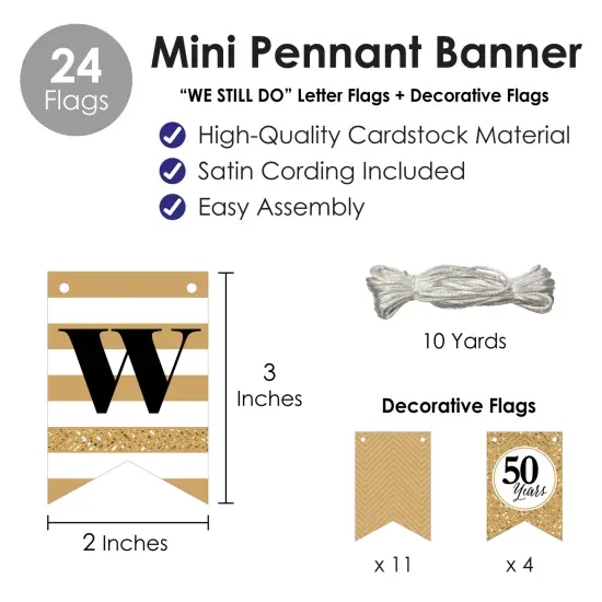 Big Dot of Happiness We Still Do - 50th Wedding Anniversary - Anniversary Party Mini Pennant Banner - We Still Do {6}