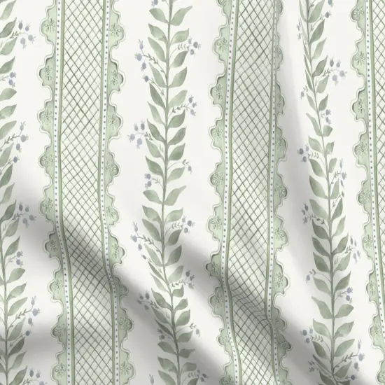 Various Fabrics by the Yard or Fat Quarter Sage Green Stripe Botanical Watercolor Garden Grandmillenial Custom Printed Fabric by Spoonflower {5}