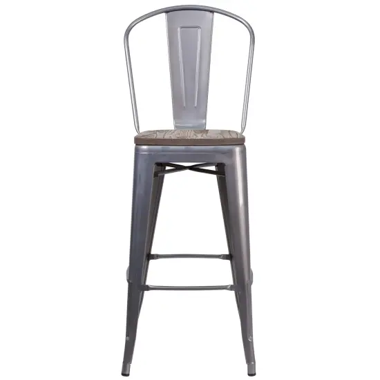 Merrick Lane Vesemir Stool with Powder Coated Metal Frame and Textured Wooden Seat Clear Coated {2}