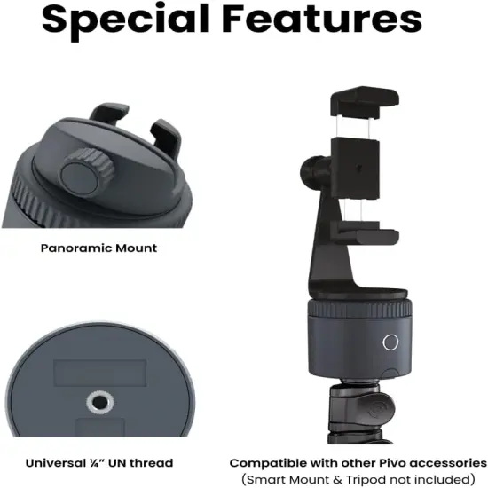 Pivo Pod Lite Fitness Tracking Phone Holder, Auto 360&deg; Rotation, Handsfree Video Recording - Gray {3}