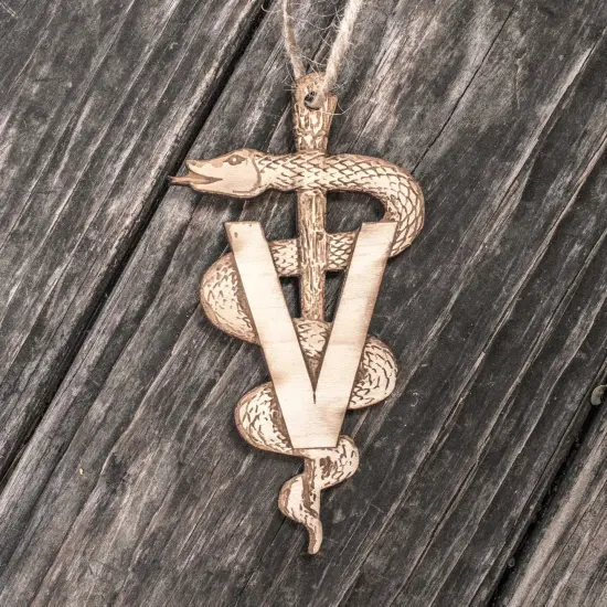 Ornament - Veterinarian Caduceus - Raw Wood 3x5in {6}