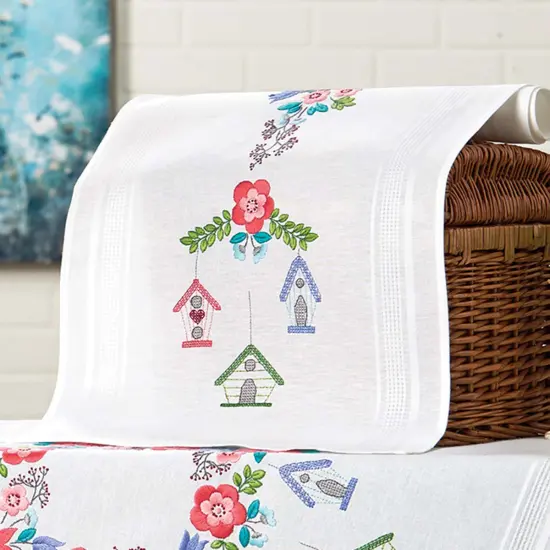 Nob HillHanging Birdhouse Table Runner Stamped Embroidery Kit Multi {1}