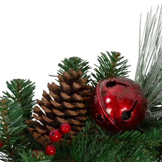 Northlight Double Plaid with Berries and Jingle Bells Artificial Christmas Garland - 6' x 12" Unlit Green {4}