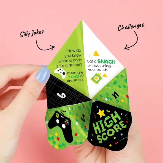 Big Dot of Happiness Game Zone - Pixel Video Game Party or Birthday Party Cootie Catcher Game - Jokes and Dares Fortune Tellers - Set of 12 {4}