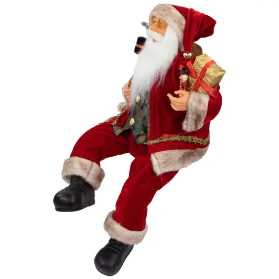 Northlight 24" Sitting Santa Claus with Gift Bag and Presents Christmas Figure Red {5}