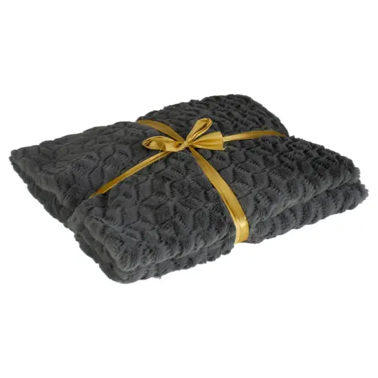 Northlight Dark Gray Ultra Plush Faux Fur Throw Blanket 55" x 63" {4}