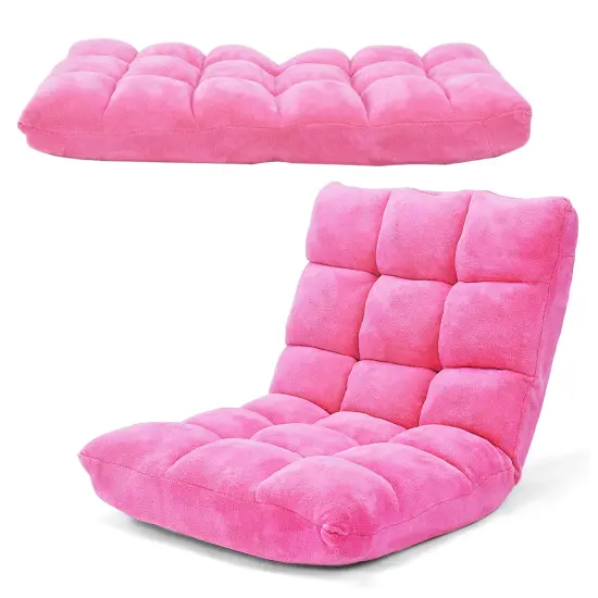 14-Position Adjustable Back Cushioned Floor Chair Pink {4}