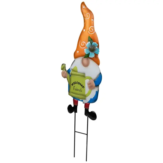 Northlight Welcome Friends Gnome Spring Outdoor Garden Stake - 22" - Orange {4}